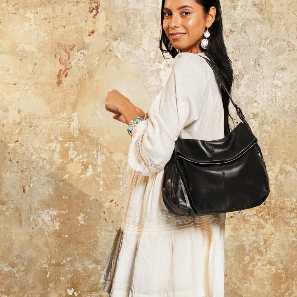 Aimee Kestenberg Bali Hobo Bag Black Leather Foldover